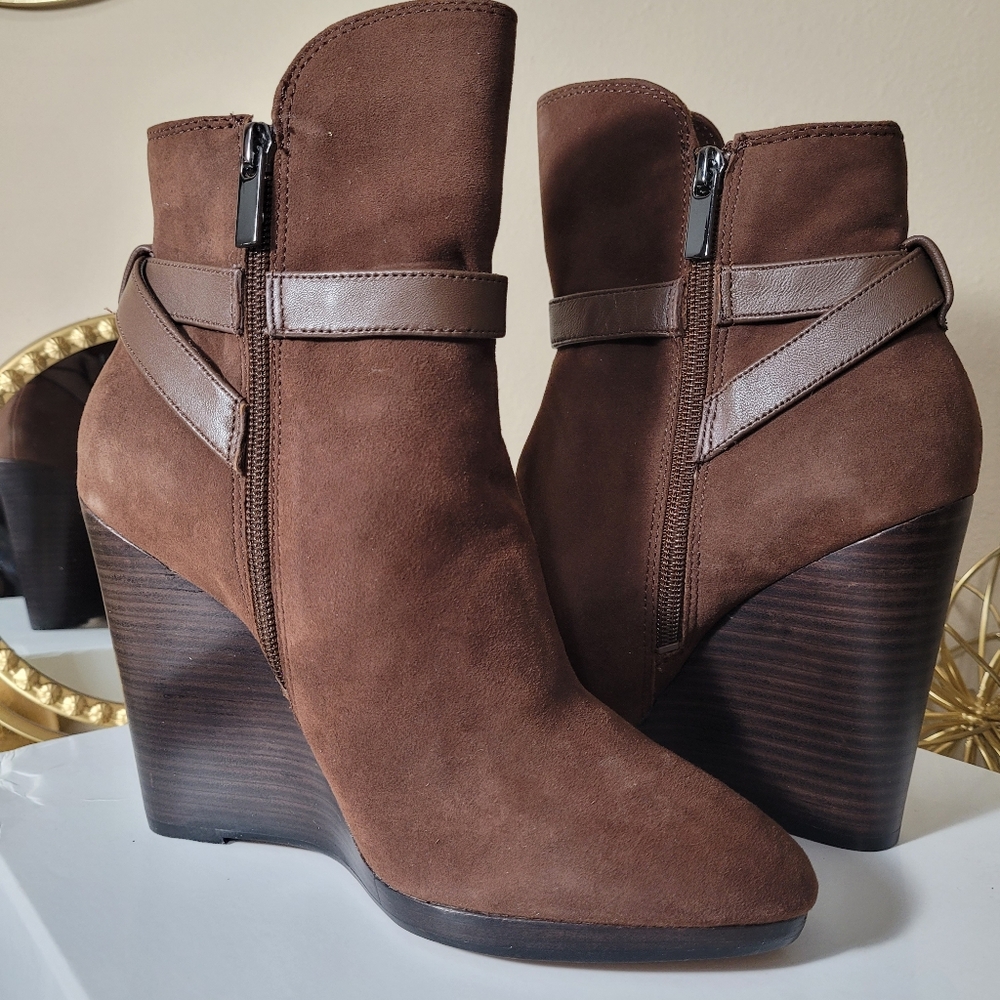 NEW Neiman Marcus Habitat Suede Brown Ankle Wedge Boots